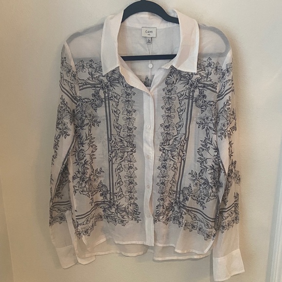Cami NYC Tops - NWT Cami NYC Rafella Top Seaside Bandana Print Sheer Button Down Shirt Size L
